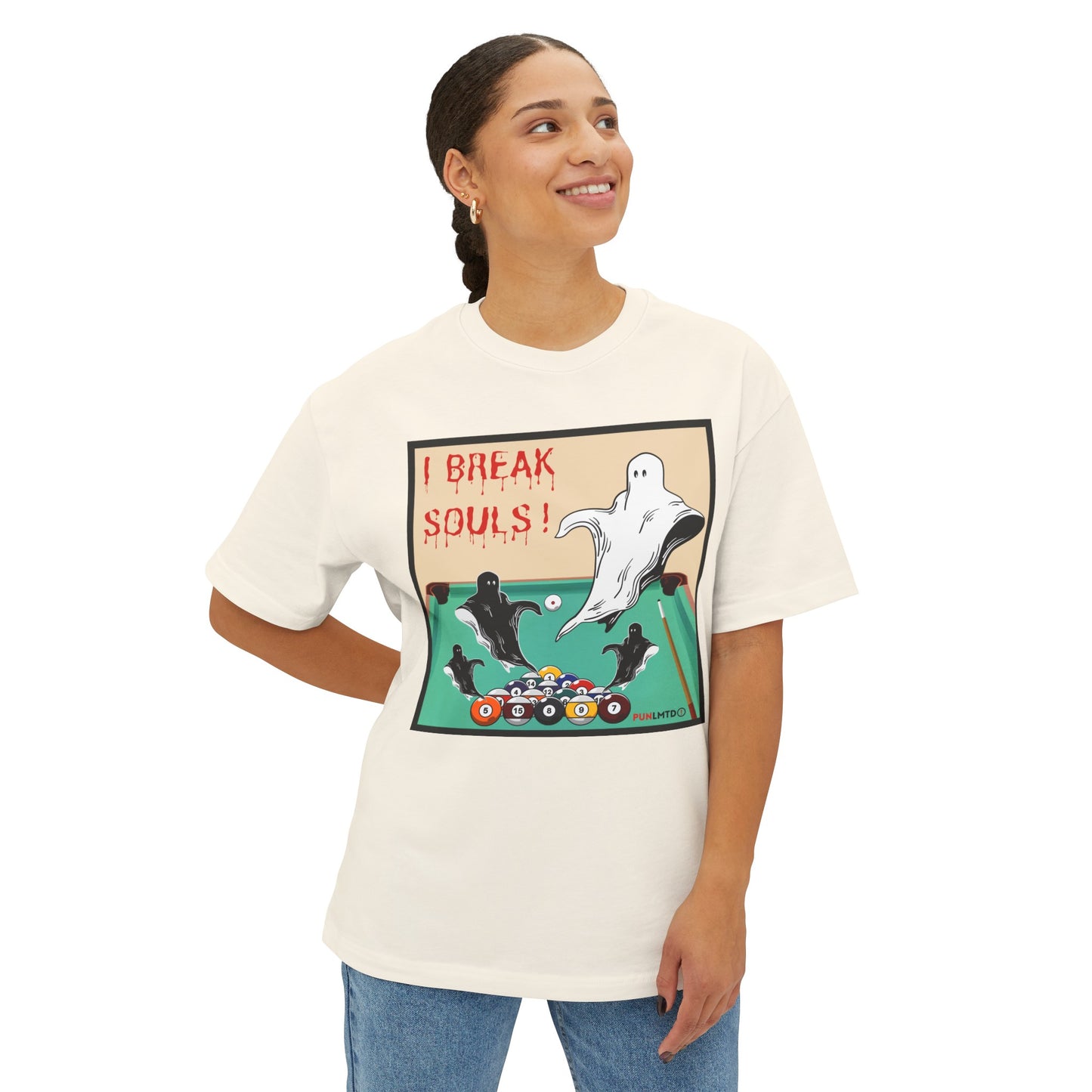 Funny Billiards Tee- I Break Souls! Unisex Oversized Boxy Tee