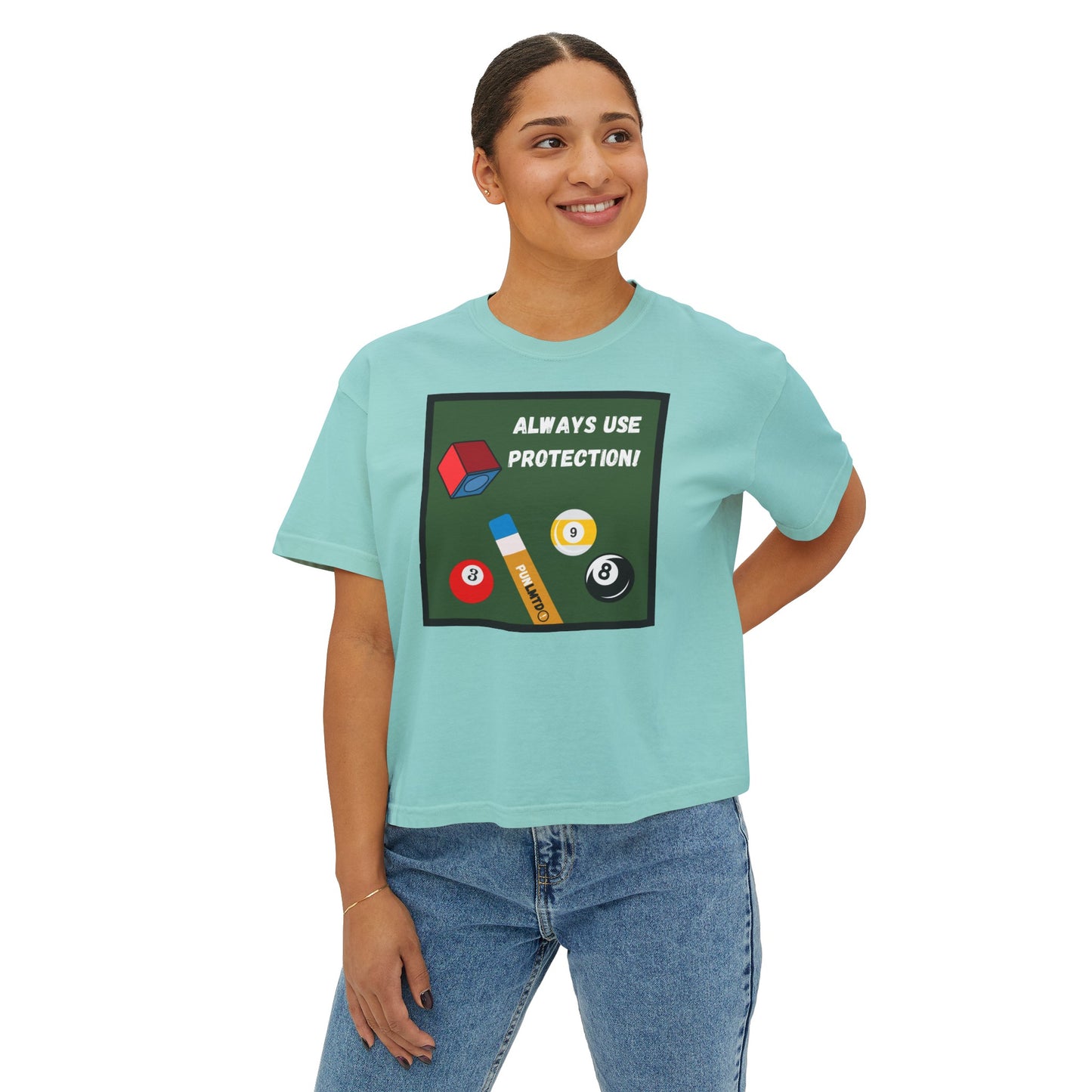 Funny Billiard Tee - Always Use Protection! Women's Boxy Tee