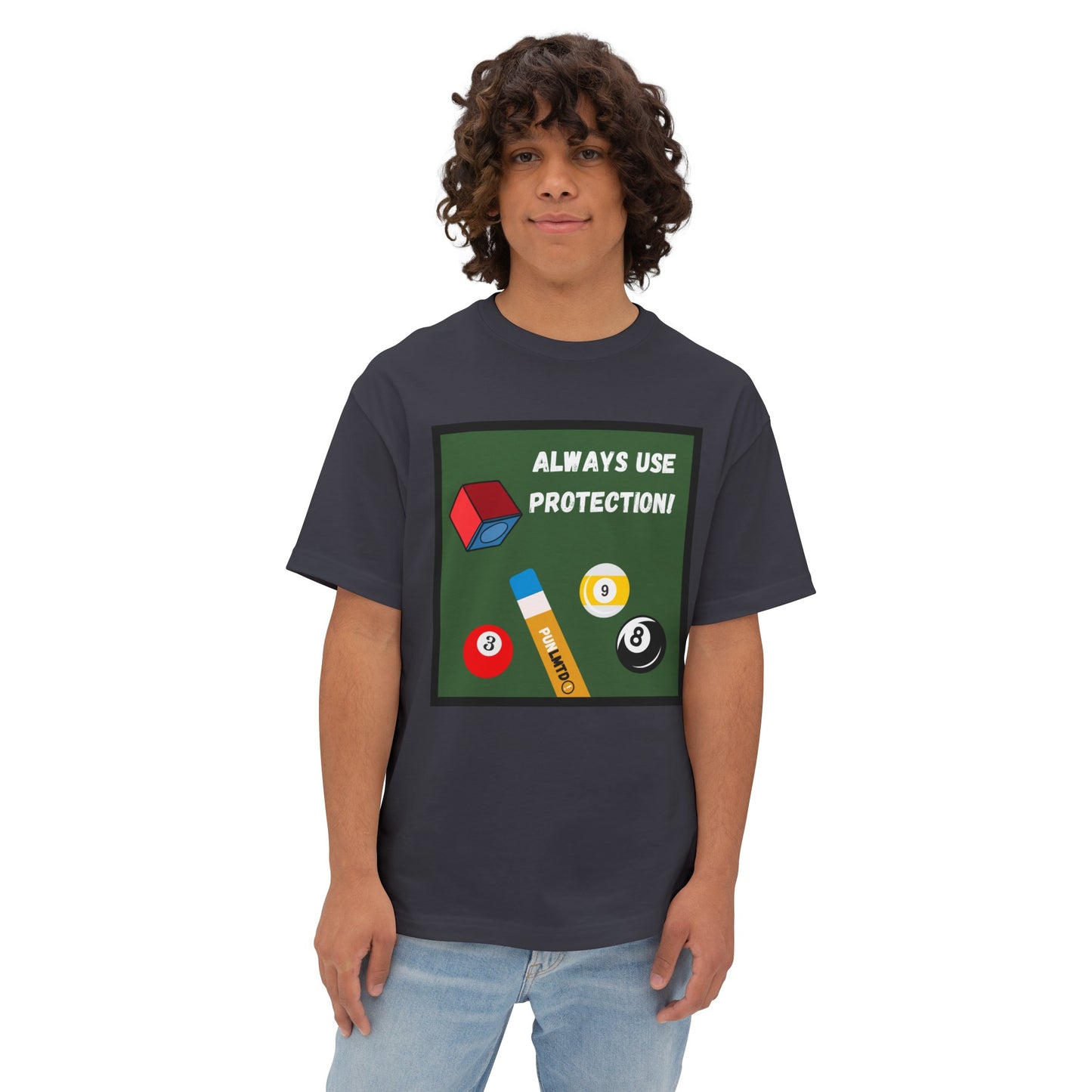 Funny Billiards Tee - Always Use Protection! Unisex Oversized Boxy Tee