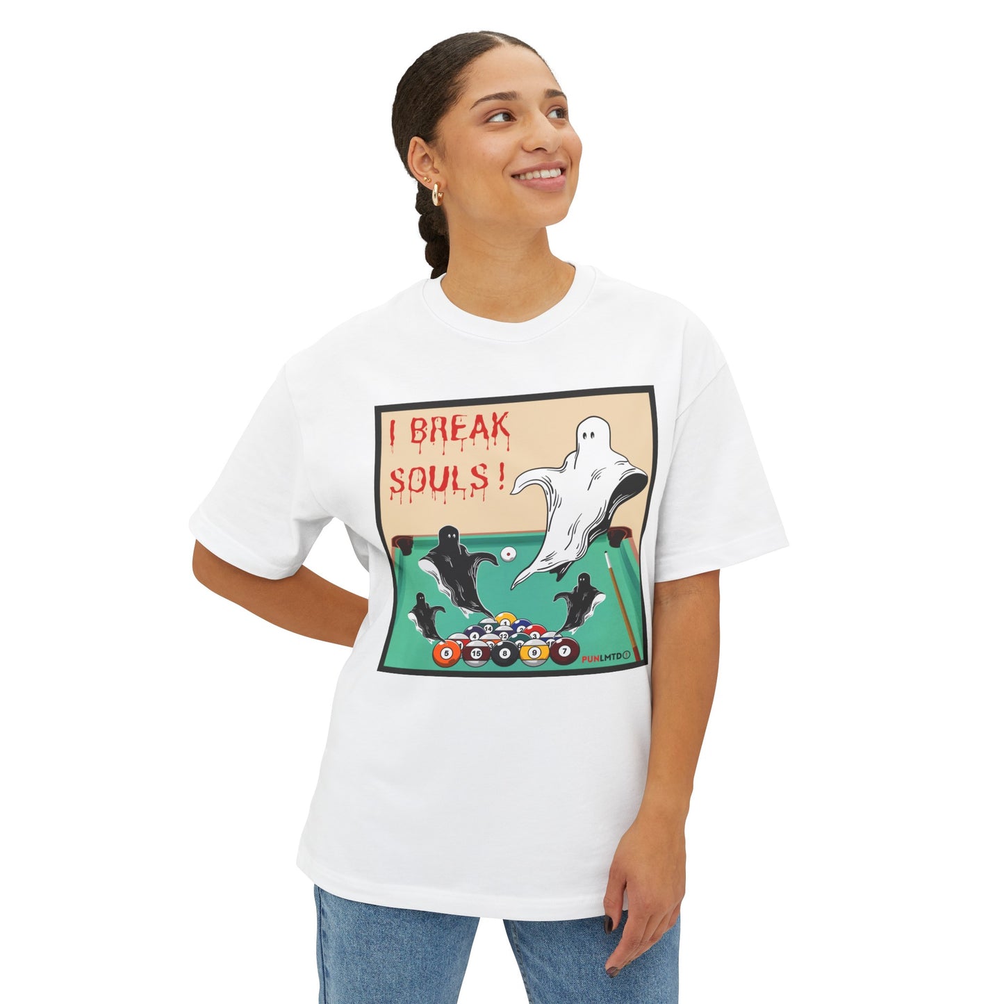 Funny Billiards Tee- I Break Souls! Unisex Oversized Boxy Tee