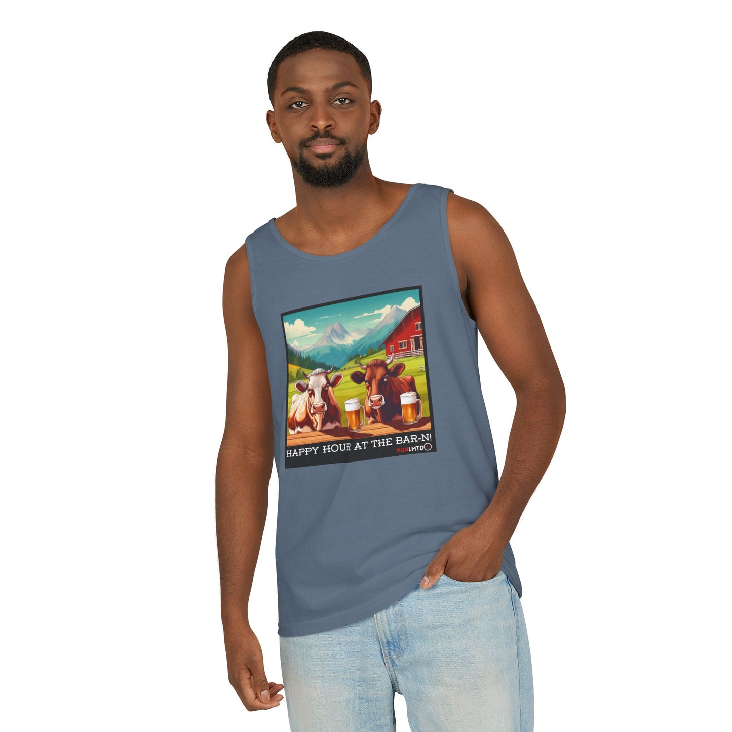 Unisex Garment-Dyed Tank Top - Happy Hour Is At The Bar-n