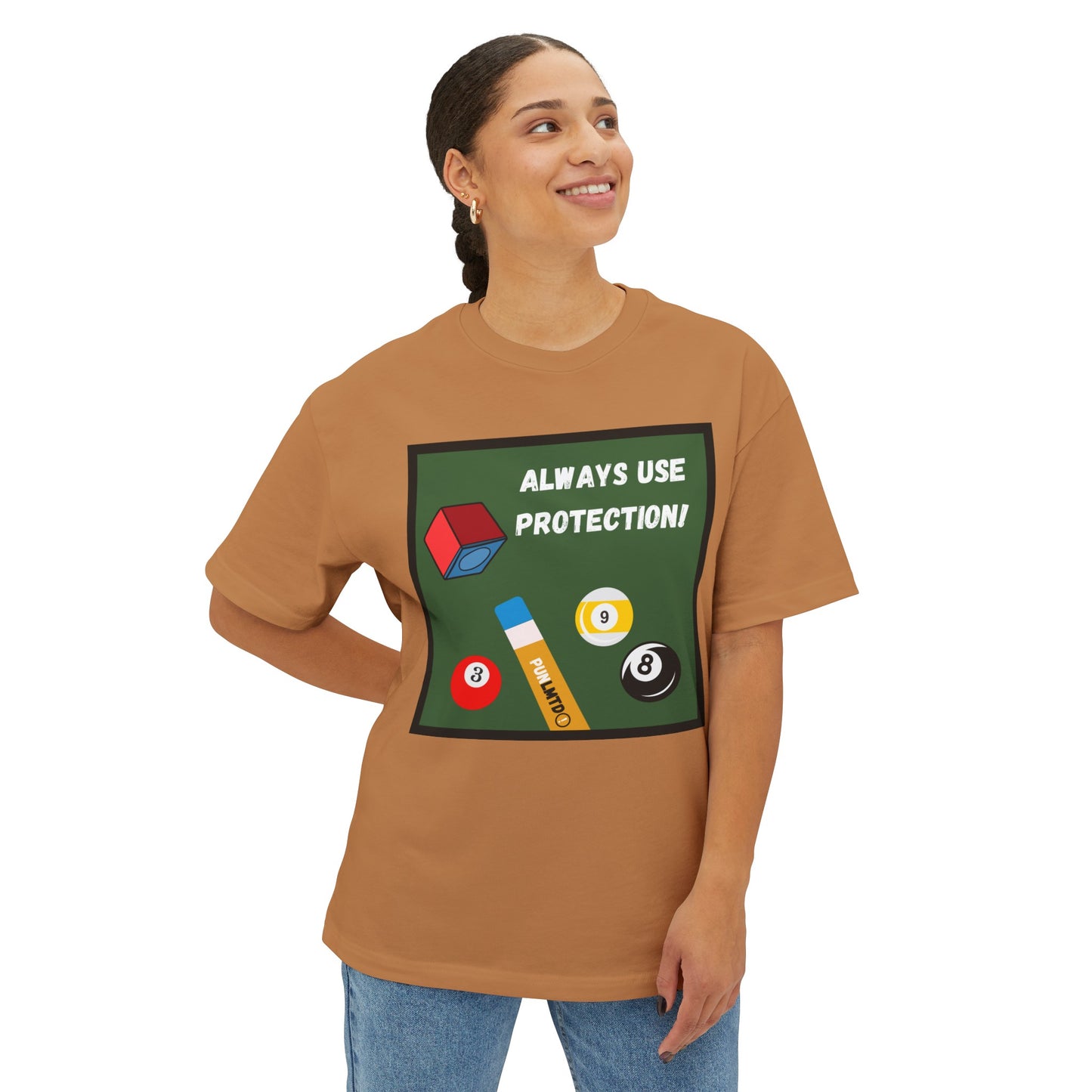 Funny Billiards Tee - Always Use Protection! Unisex Oversized Boxy Tee