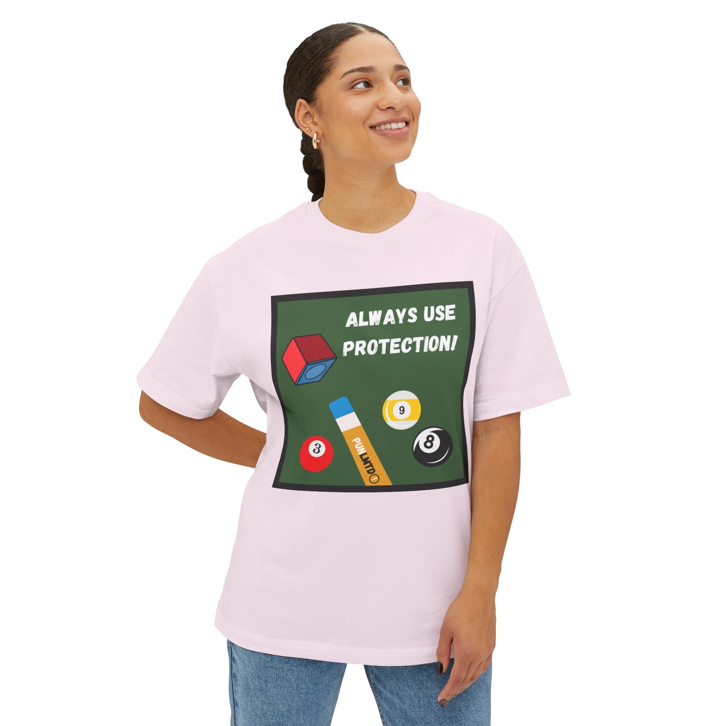 Funny Billiards Tee - Always Use Protection! Unisex Oversized Boxy Tee