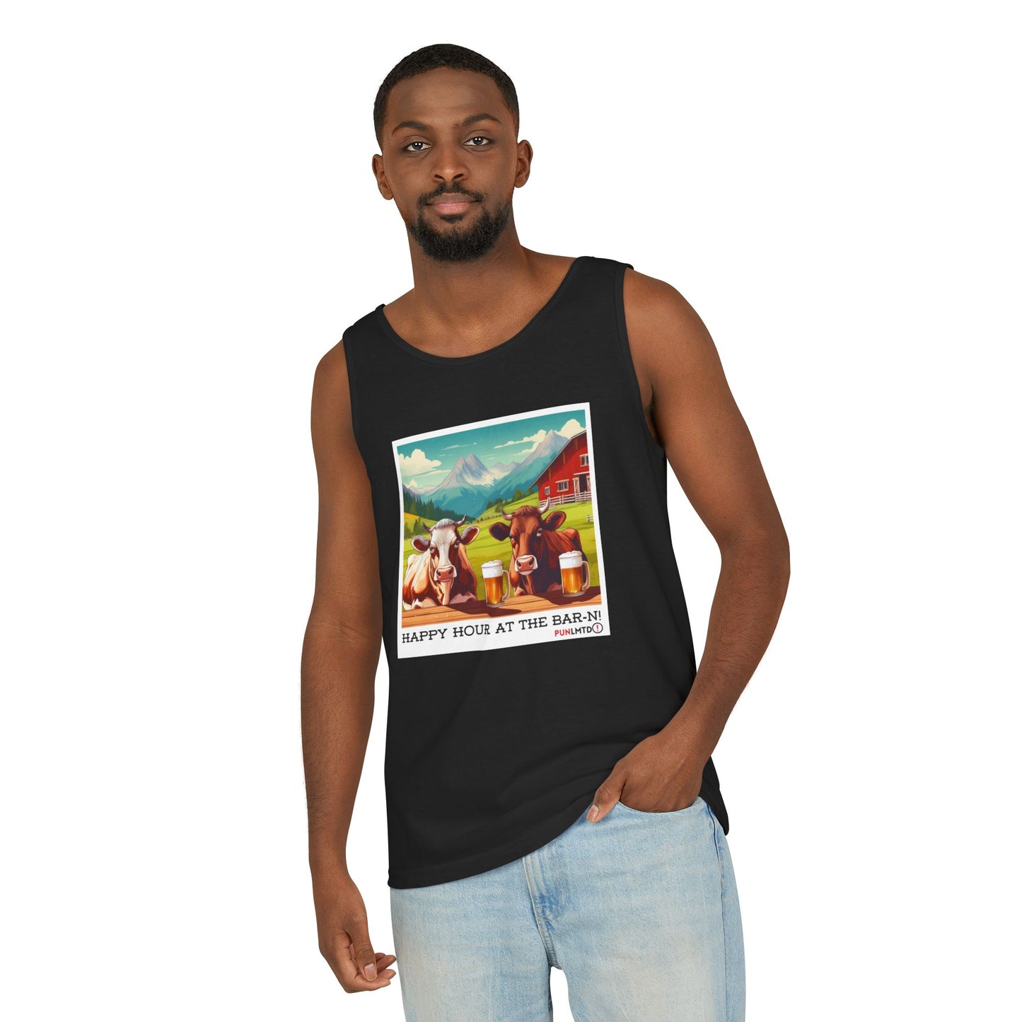 Unisex Garment-Dyed Tank Top - Happy Hour Is At The Bar-n