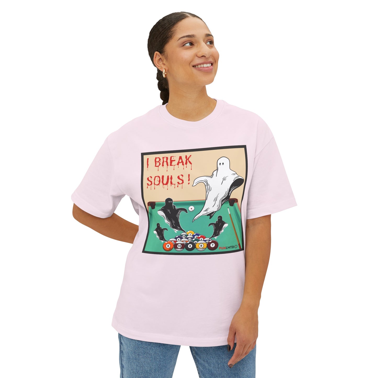 Funny Billiards Tee- I Break Souls! Unisex Oversized Boxy Tee