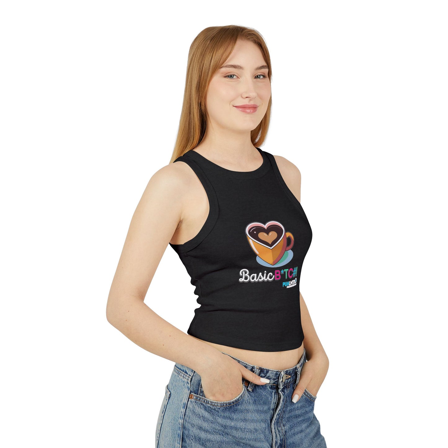 Funny Coffee Tank Top - Women's Micro Rib Racer Tank Top - Basic Bitch!