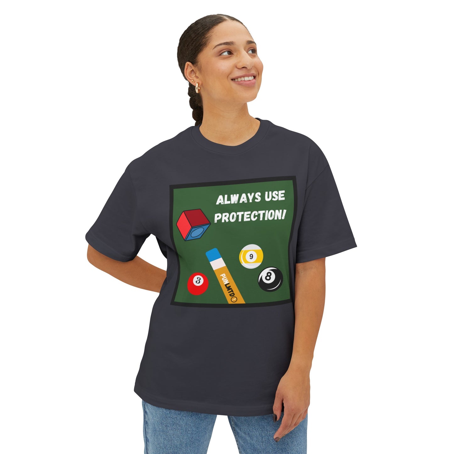 Funny Billiards Tee - Always Use Protection! Unisex Oversized Boxy Tee