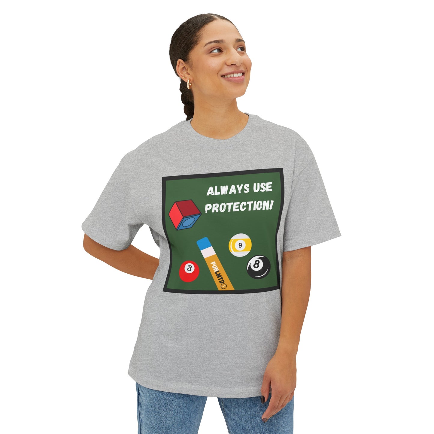 Funny Billiards Tee - Always Use Protection! Unisex Oversized Boxy Tee