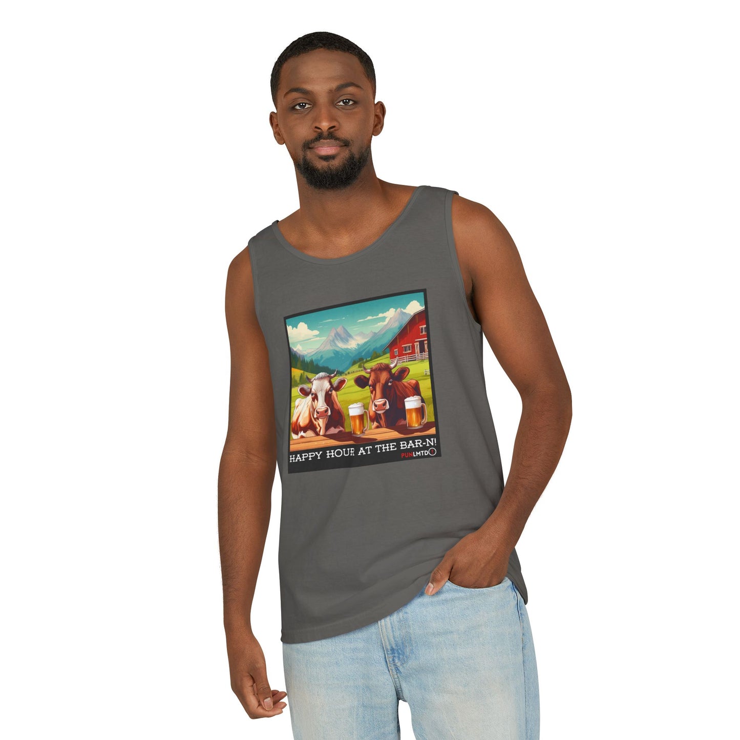 Unisex Garment-Dyed Tank Top - Happy Hour Is At The Bar-n