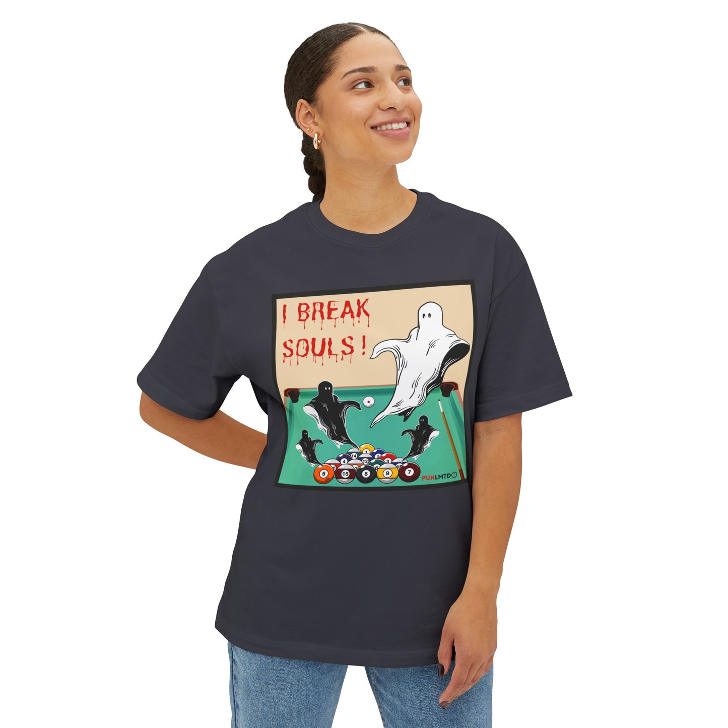 Funny Billiards Tee- I Break Souls! Unisex Oversized Boxy Tee