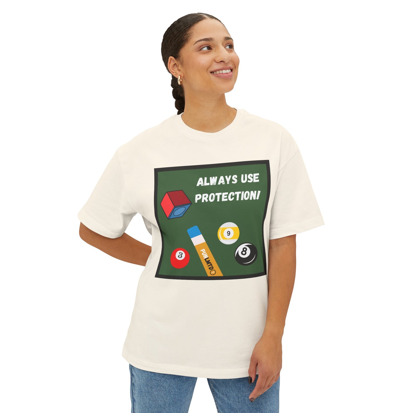 Funny Billiards Tee - Always Use Protection! Unisex Oversized Boxy Tee