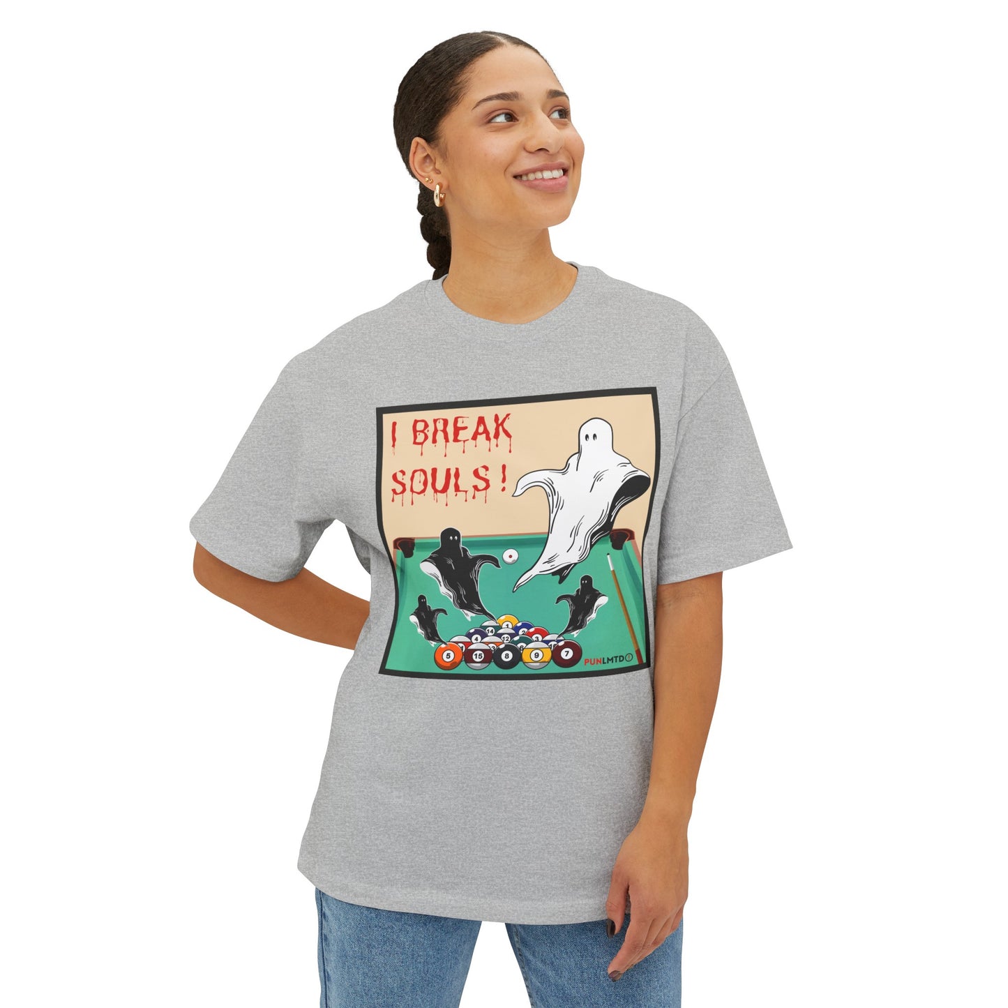 Funny Billiards Tee- I Break Souls! Unisex Oversized Boxy Tee