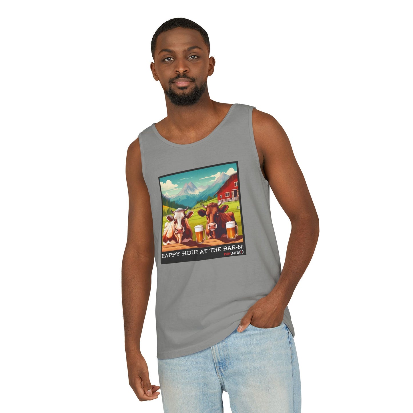 Unisex Garment-Dyed Tank Top - Happy Hour Is At The Bar-n