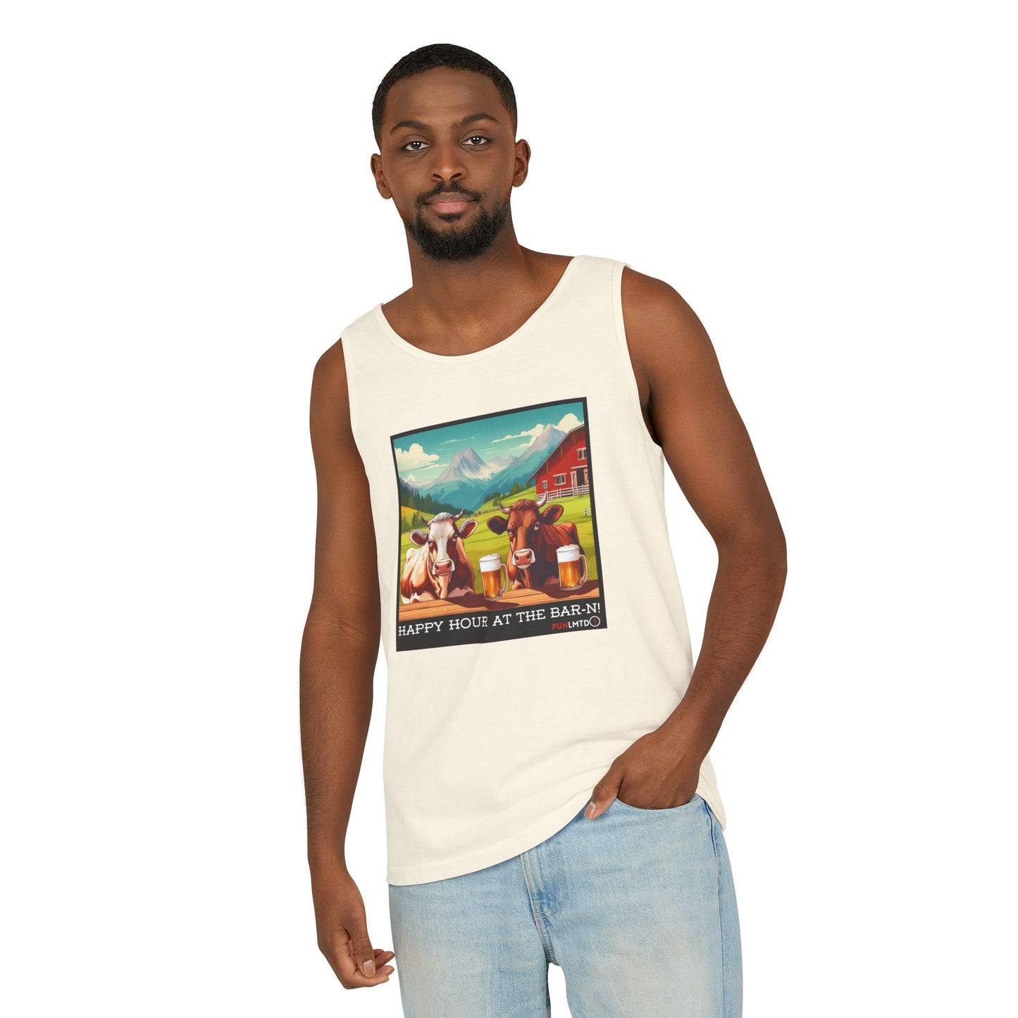 Unisex Garment-Dyed Tank Top - Happy Hour Is At The Bar-n