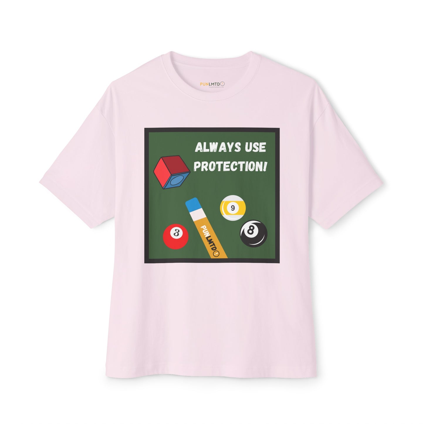 Funny Billiards Tee - Always Use Protection! Unisex Oversized Boxy Tee