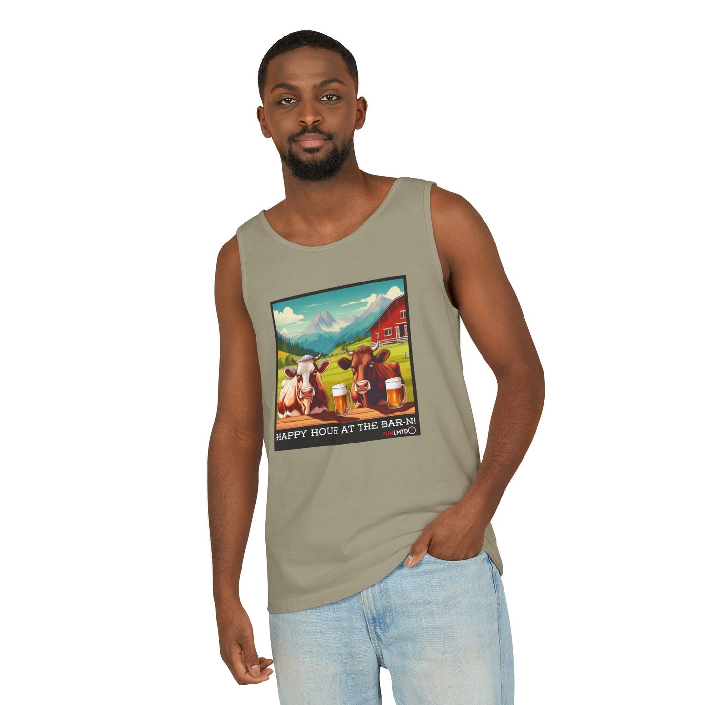 Unisex Garment-Dyed Tank Top - Happy Hour Is At The Bar-n