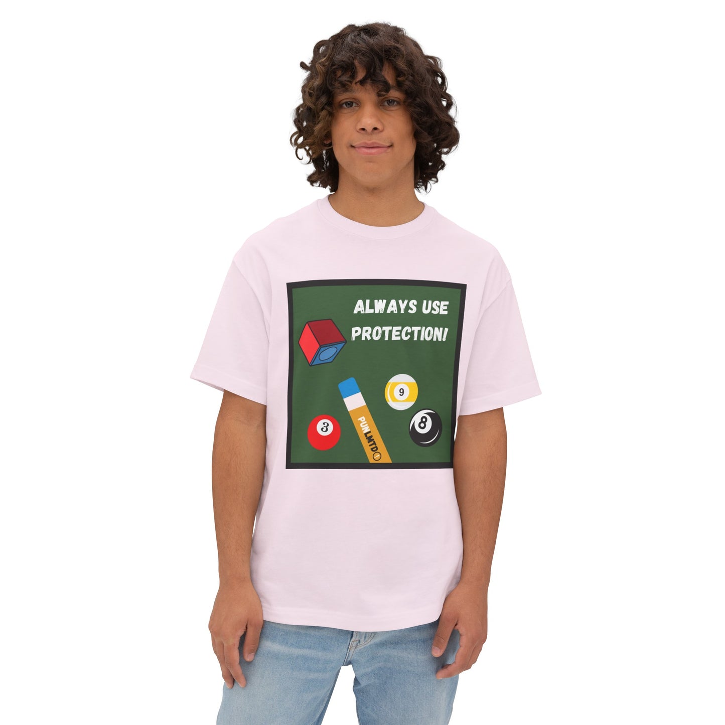 Funny Billiards Tee - Always Use Protection! Unisex Oversized Boxy Tee