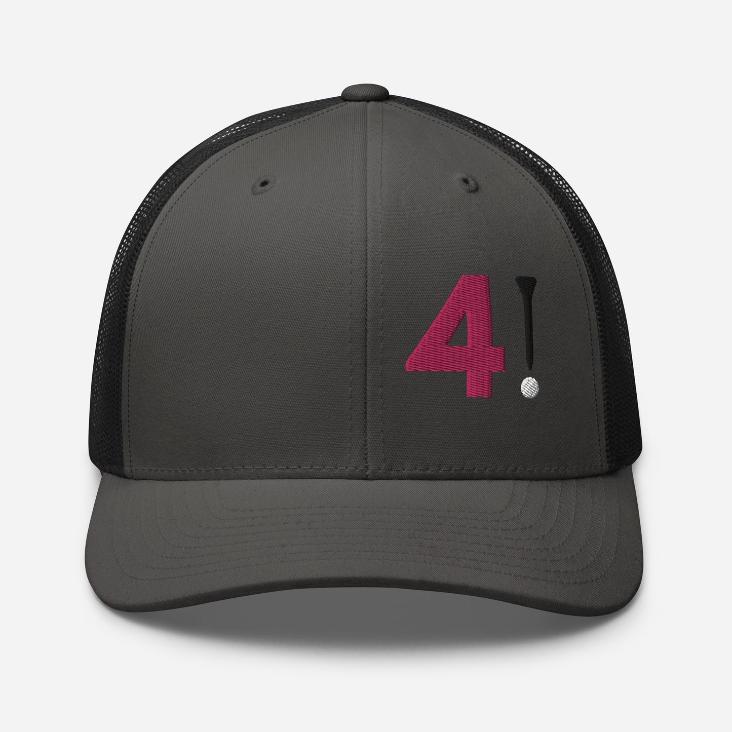 Golf Trucker Hat - 4! Pink Design - 3D Puff Embroidered by Punlimited