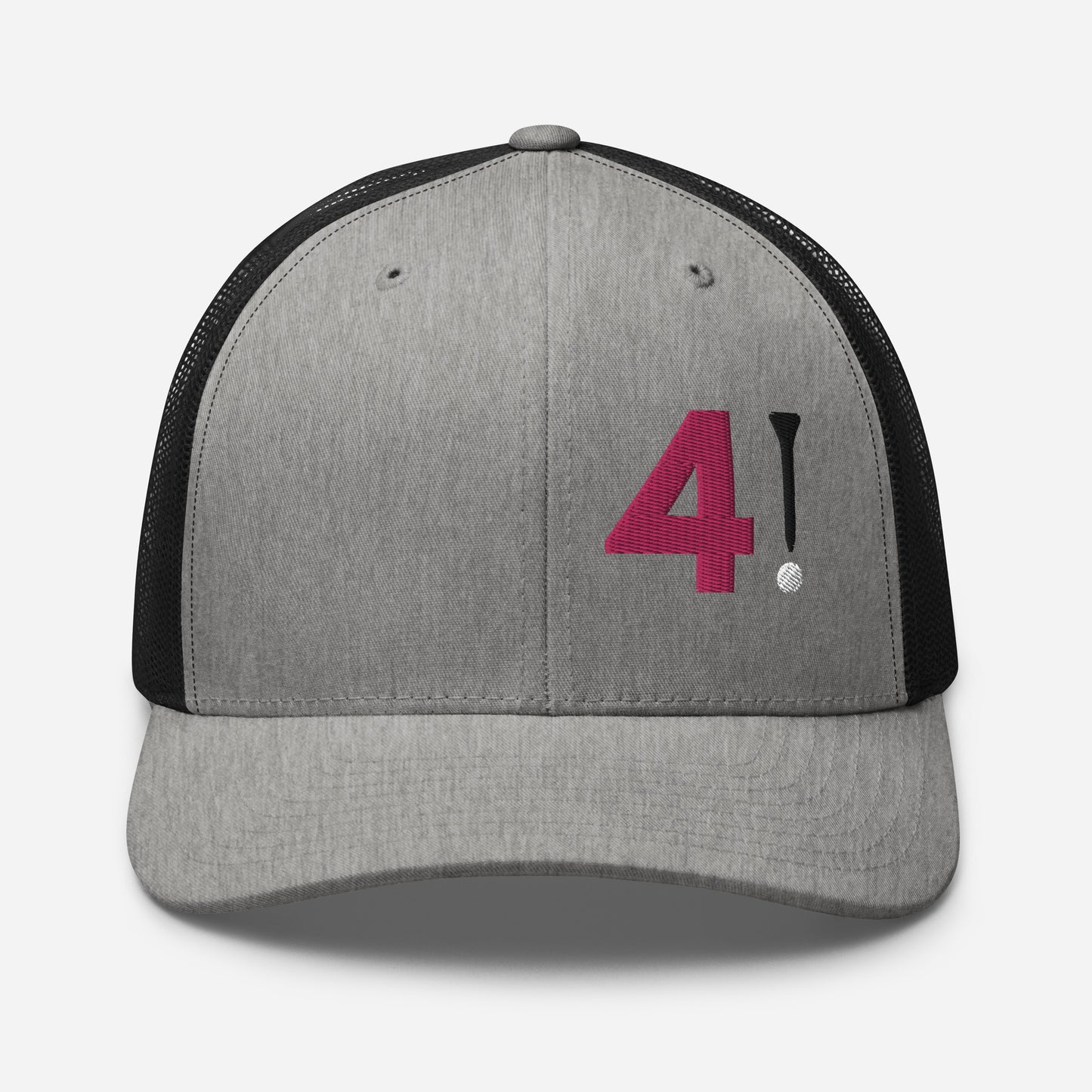 Golf Trucker Hat - 4! Pink Design - 3D Puff Embroidered by Punlimited