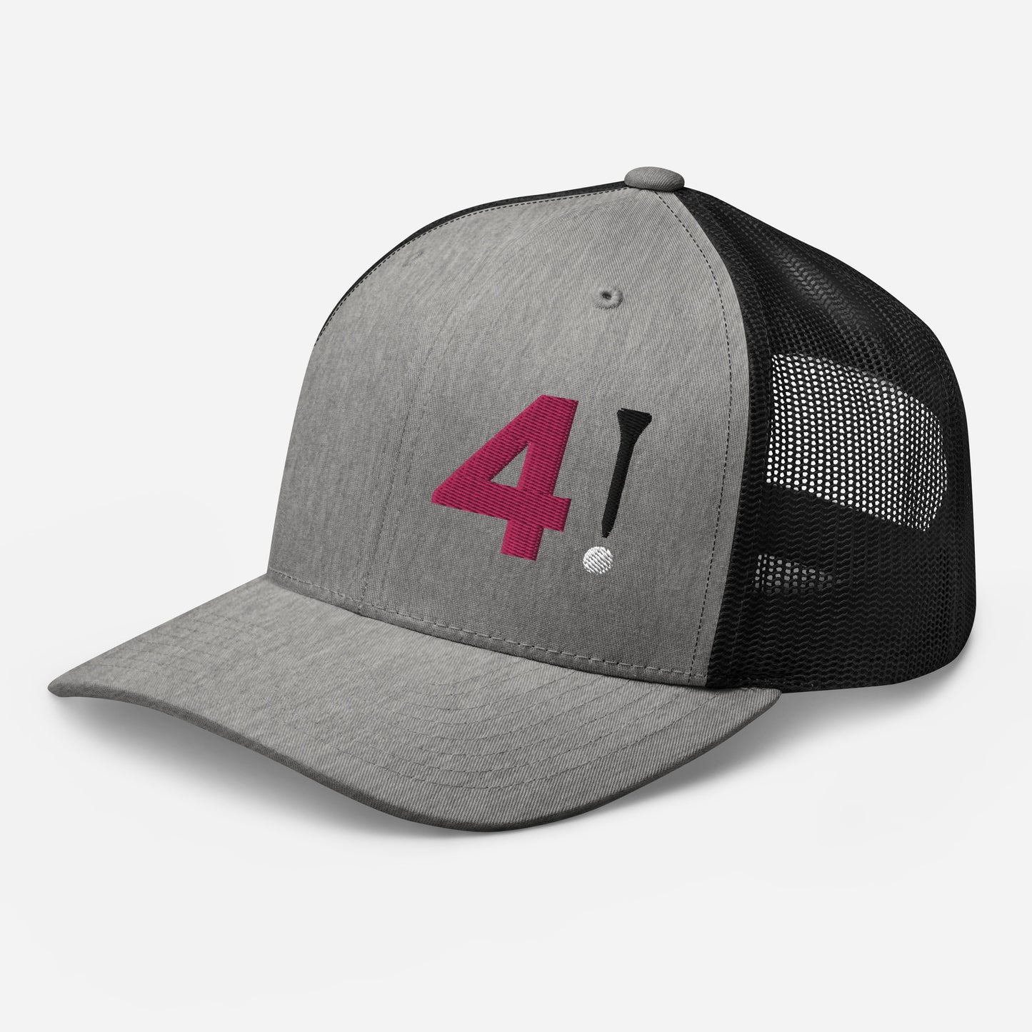 Golf Trucker Hat - 4! Pink Design - 3D Puff Embroidered by Punlimited