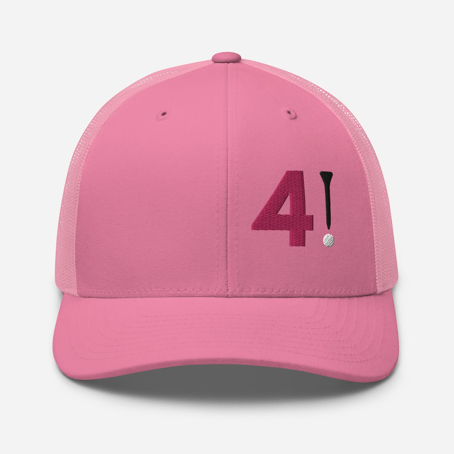 Golf Trucker Hat - 4! Pink Design - 3D Puff Embroidered by Punlimited