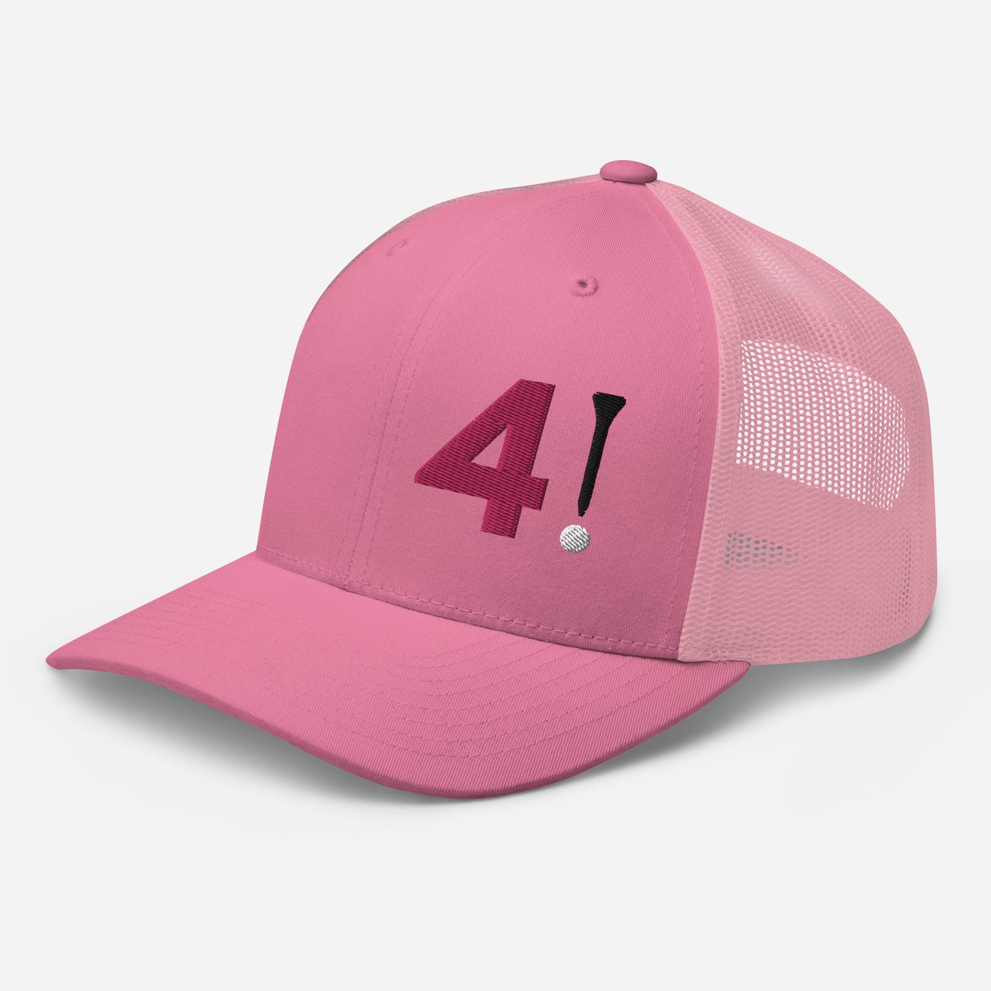 Golf Trucker Hat - 4! Pink Design - 3D Puff Embroidered by Punlimited