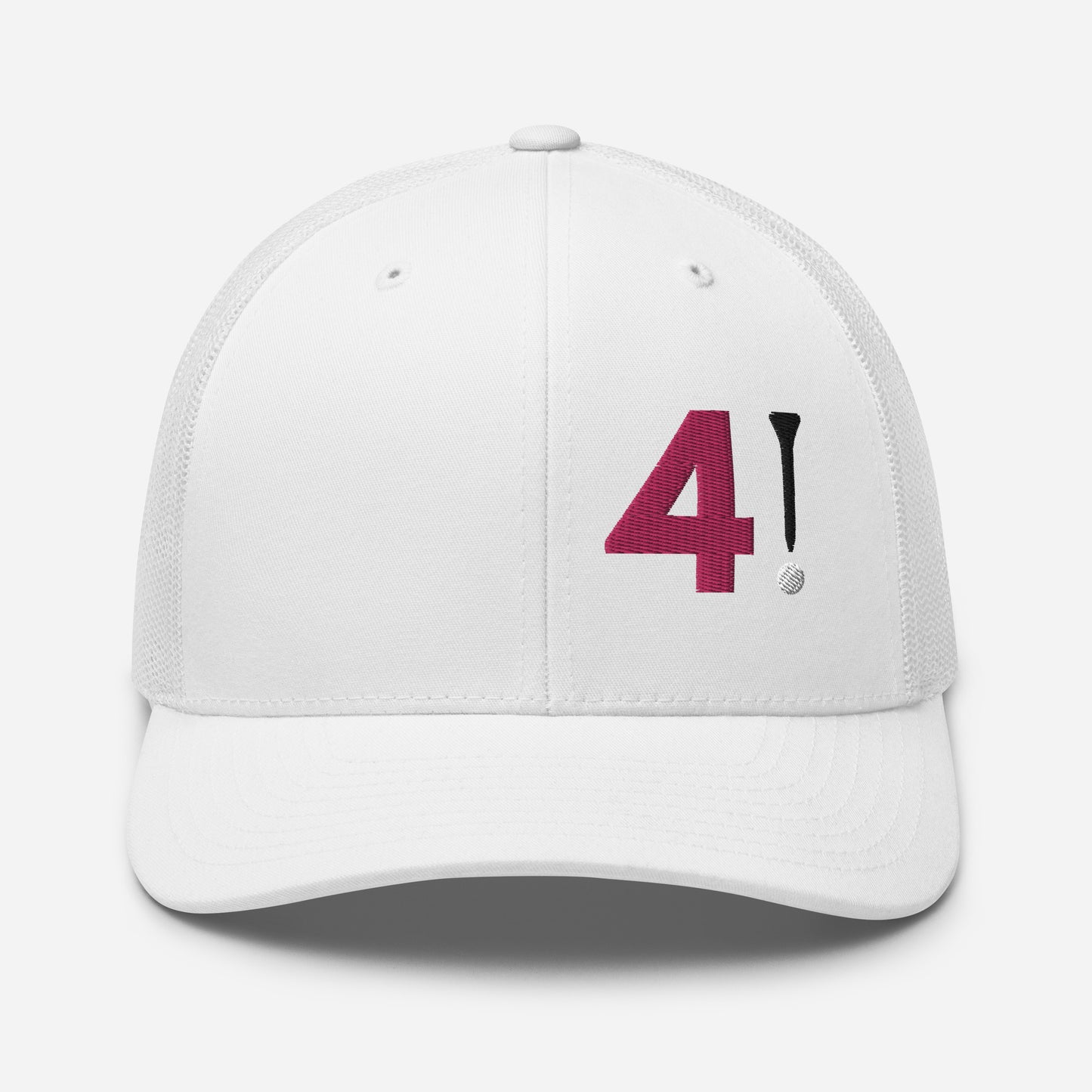 Golf Trucker Hat - 4! Pink Design - 3D Puff Embroidered by Punlimited