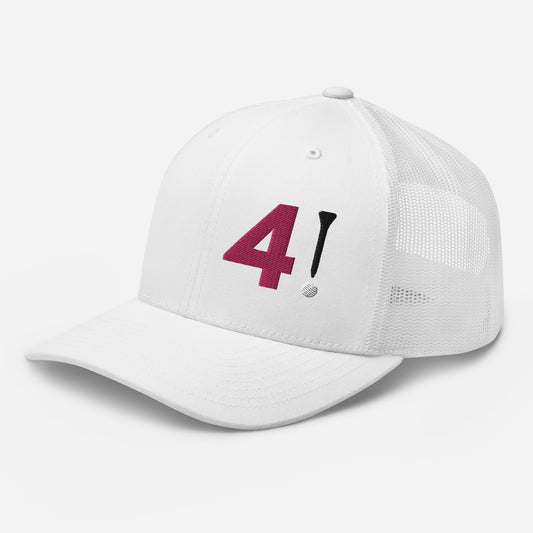 Golf Trucker Hat - 4! Pink Design - 3D Puff Embroidered by Punlimited