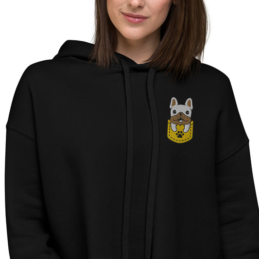 Cropped Hoodie- My Pawket Pet! Dog Embroidered Cropped Fringe Hoodie